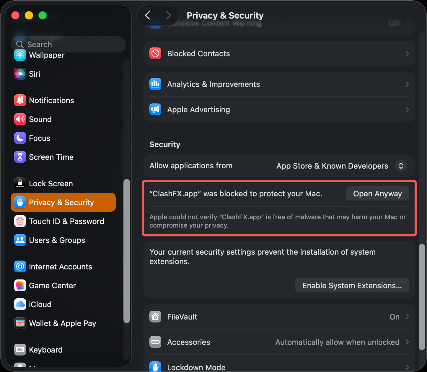 macOS System Settings Privacy and Security