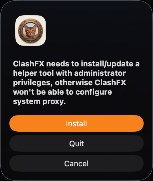 ClashFX helper installation prompt